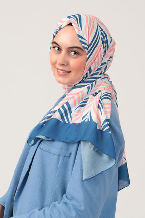 Pamuk İpek Şal - Başak Desen - Saks Mavisi