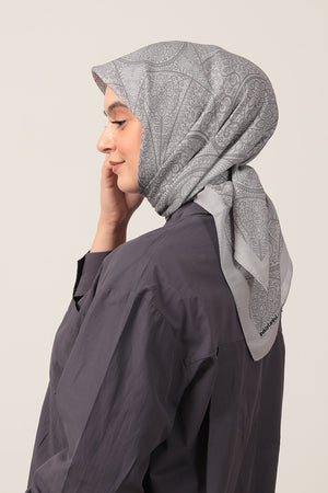 Pamuk İpek Eşarp - Sarmaşık Desen - Gri