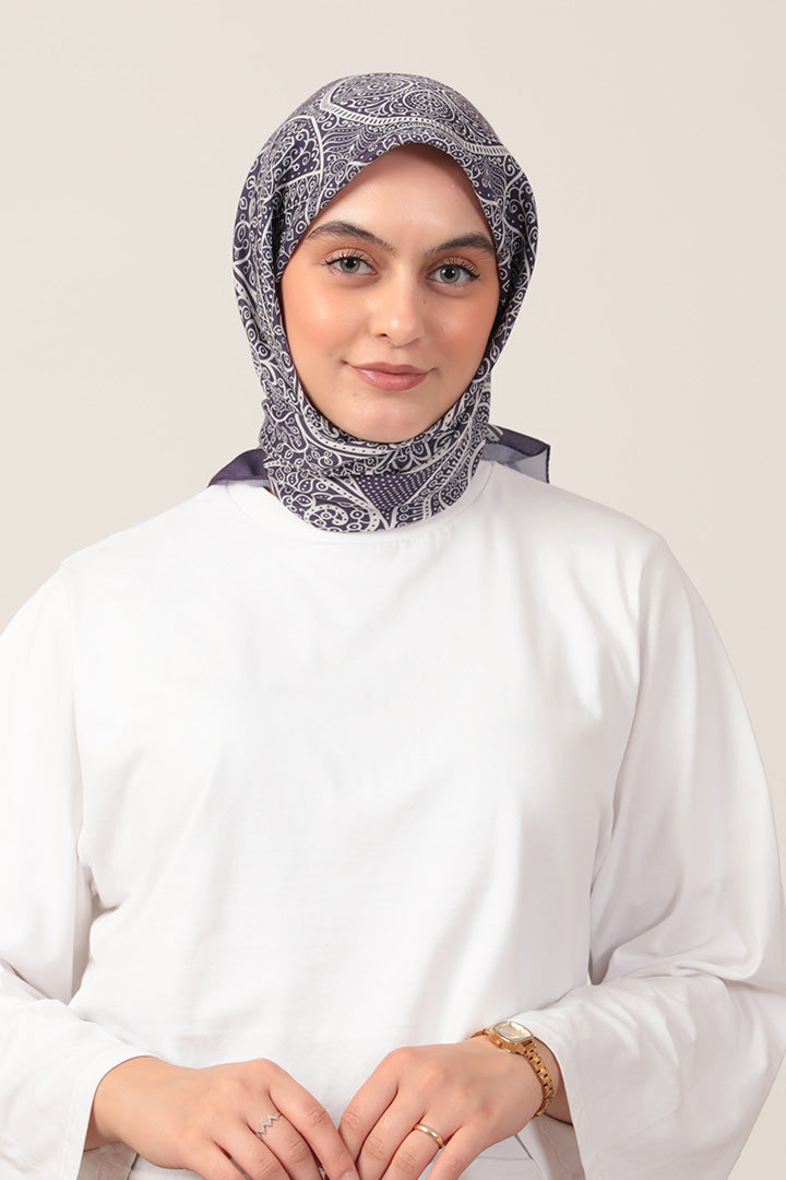 Pamuk İpek Eşarp - Sarmaşık Desen - Mor