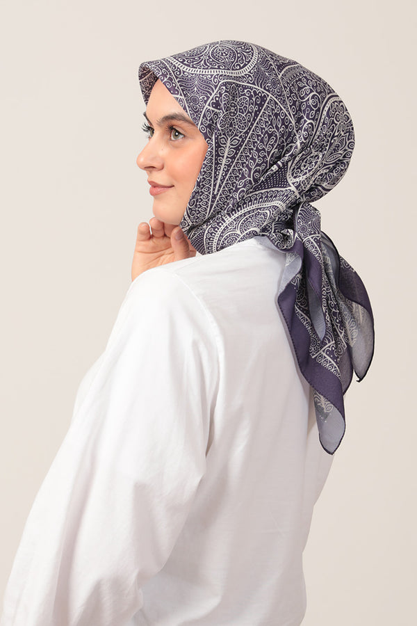 Pamuk İpek Eşarp - Sarmaşık Desen - Mor