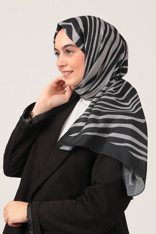 Pamuk İpek Şal - Çizgi Desen - Vizon