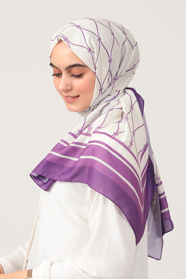 Pamuk İpek Şal - Dalga Desen - Morcivert