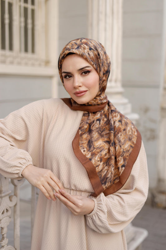 Tensel Eşarp - Batik Desen - Kahverengi