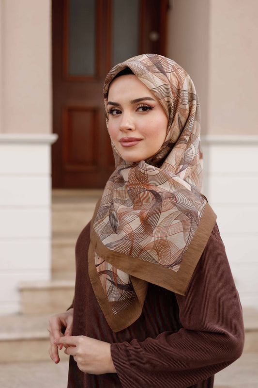 Tensel Eşarp - Sarmal Desen - Camel