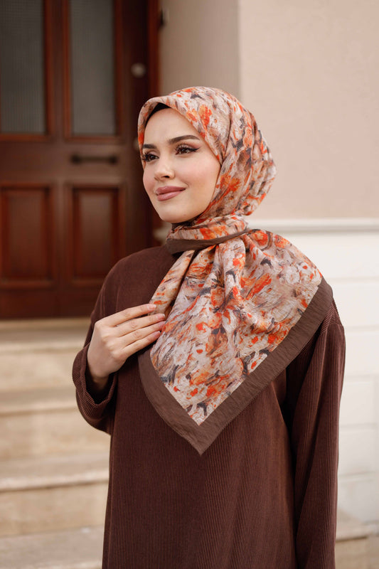 Tensel Eşarp - Batik Desen - Kahve Turuncu