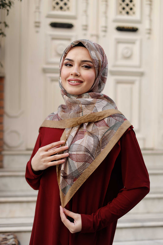 Tensel Eşarp - Sarmal Desen - Camel Bordo