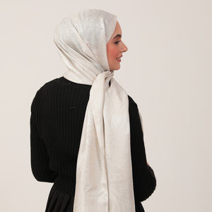 İpeksi Çift Taraflı Jakar Şal - Hint - İnci Beyazı