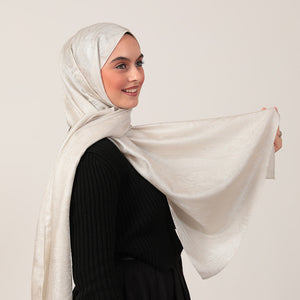 İpeksi Çift Taraflı Jakar Şal - Hint - İnci Beyazı