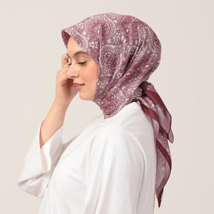 Pamuk İpek Eşarp - Mandala Desen - Bordo Krem