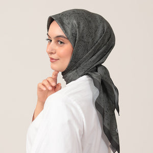 Pamuk İpek Eşarp - Mandala Desen - Haki Yeşili