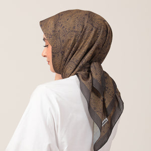 Pamuk İpek Eşarp - Mandala Desen - Hardal