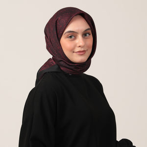 Pamuk İpek Eşarp - Mandala Desen - Koyu Mürdüm