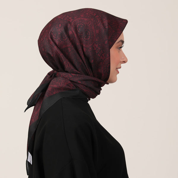 Pamuk İpek Eşarp - Mandala Desen - Koyu Mürdüm