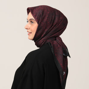 Pamuk İpek Eşarp - Mandala Desen - Koyu Mürdüm