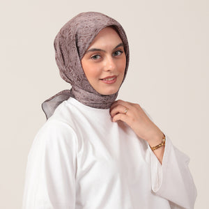 Pamuk İpek Eşarp - Mandala Desen - Açık Kahve