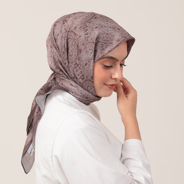 Pamuk İpek Eşarp - Mandala Desen - Açık Kahve