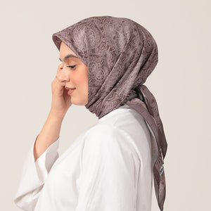 Pamuk İpek Eşarp - Mandala Desen - Açık Kahve