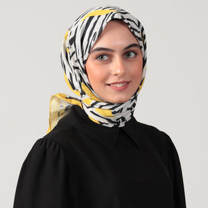 Pamuk İpek Eşarp - Zebra Desen - Sarı