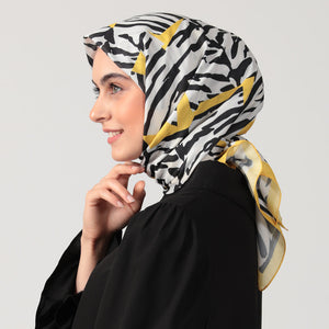 Pamuk İpek Eşarp - Zebra Desen - Sarı