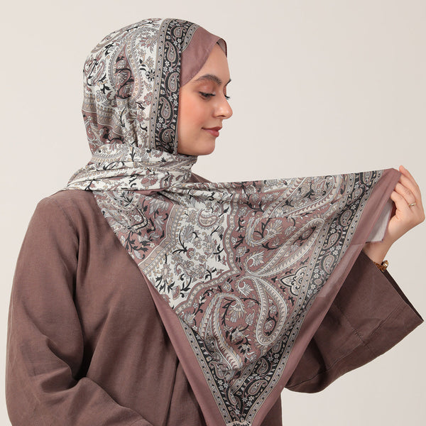 Pamuk İpek Şal - Badem Desen - Gül Kurusu