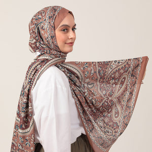 Pamuk İpek Şal - Badem Desen - Kahverengi