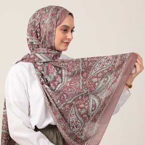 Pamuk İpek Şal - Badem Desen - Koyu Gül Kurusu