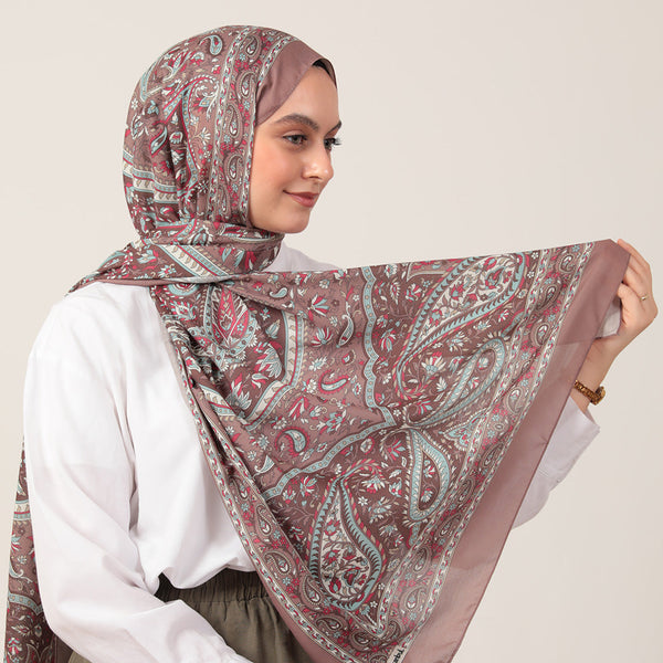 Pamuk İpek Şal - Badem Desen - Koyu Gül Kurusu