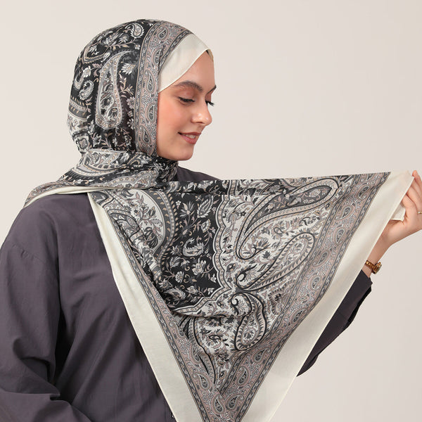 Pamuk İpek Şal - Badem Desen - Krem