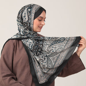 Pamuk İpek Şal - Badem Desen - Siyah Vizon