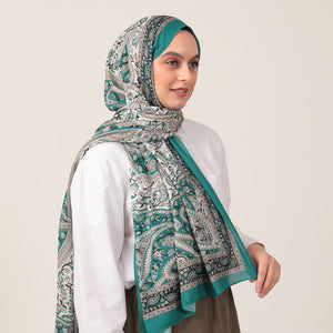 Pamuk İpek Şal - Badem Desen - Zümrüt Yeşili