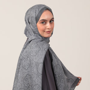 Pamuk İpek Şal - Henna Desen - Füme