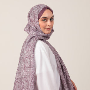 Pamuk İpek Şal - Henna Desen - Mürdüm