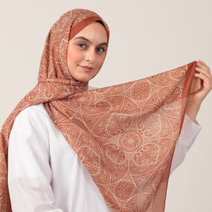 Pamuk İpek Şal - Henna Desen - Tarçın