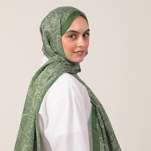 Pamuk İpek Şal - Henna Desen - Yeşil