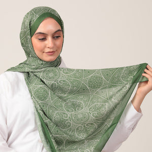 Pamuk İpek Şal - Henna Desen - Yeşil