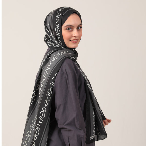 Pamuk İpek Şal - Zincir Desen - Siyah Füme