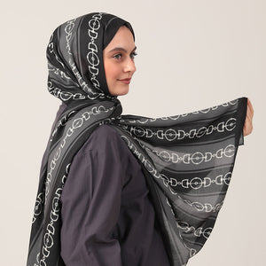 Pamuk İpek Şal - Zincir Desen - Siyah Füme