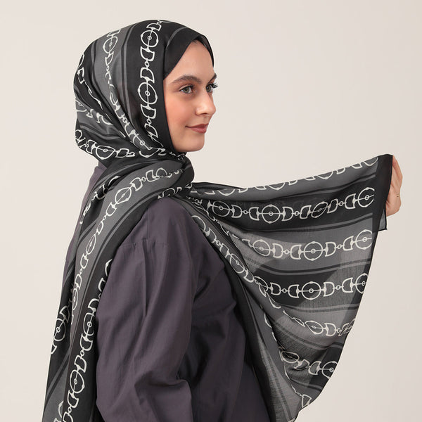 Pamuk İpek Şal - Zincir Desen - Siyah Füme