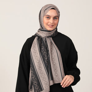 Pamuk İpek Şal - Zincir Desen - Siyah Vizon