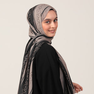 Pamuk İpek Şal - Zincir Desen - Siyah Vizon