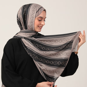 Pamuk İpek Şal - Zincir Desen - Siyah Vizon