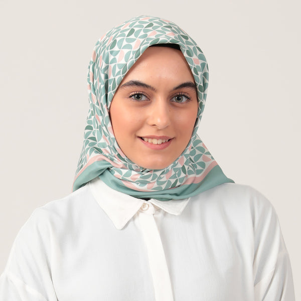 Twill Eşarp - Puzzle Desen - Çağla Yeşili