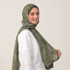 Pamuk İpek Şal - Mandala Desen - Yeşil