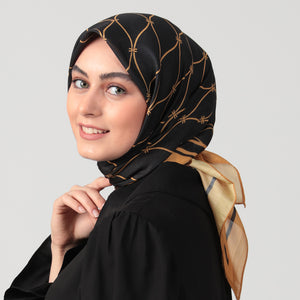 Pamuk İpek Eşarp - Dalga Desen - Gold
