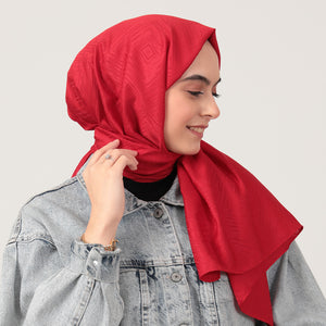 Pamuk Jakar Ağaç Kabuğu Desen Şal - Kırmızı