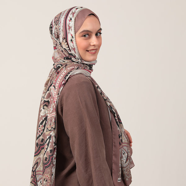 Pamuk İpek Şal - Barok Desen - Mocha