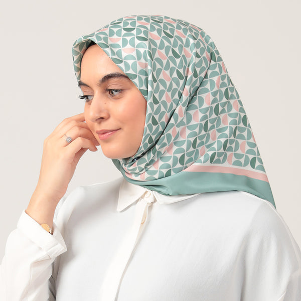 Twill Eşarp - Puzzle Desen - Çağla Yeşili