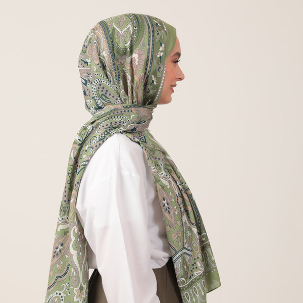 Pamuk İpek Şal - Barok Desen - Fıstık Yeşili