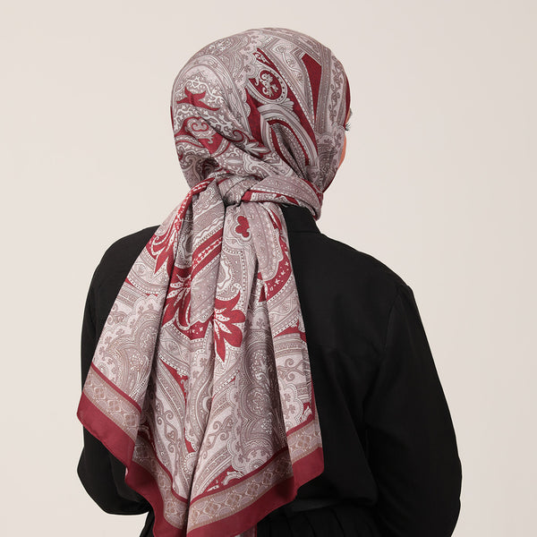 Pamuk İpek Şal - Hint Desen - Koyu Bordo