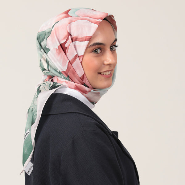 Pamuk İpek Eşarp - Lotus Desen - Yeşil